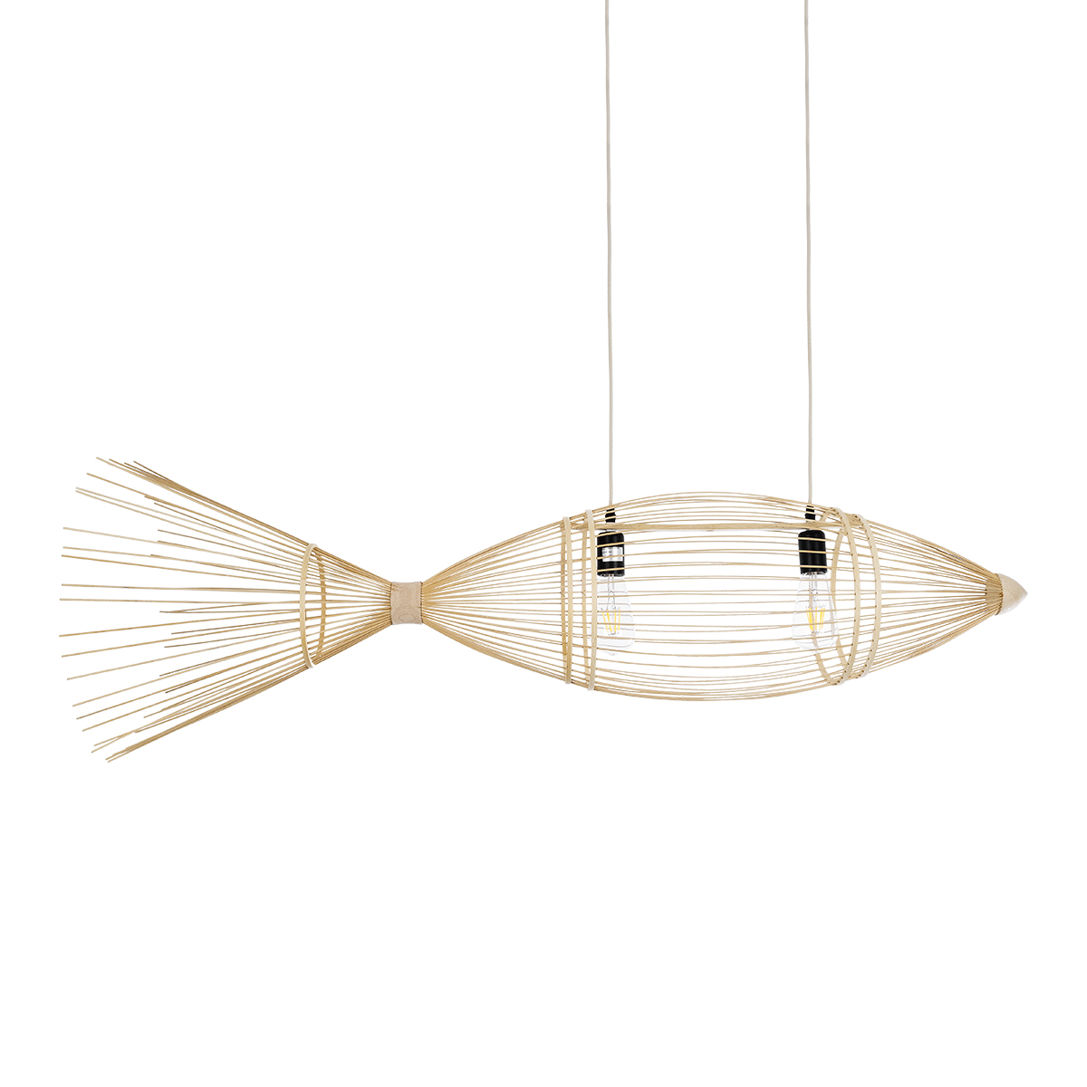 LEDTM® FISH 01927 Boho Κρεμαστό Φωτιστικό Οροφής με Ντουί 2 x E27 AC 220-240V IP20 - Μπεζ - Μ130 x Π42 x Υ42cm - Image 2