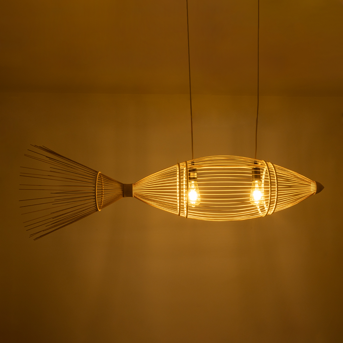 LEDTM® FISH 01927 Boho Κρεμαστό Φωτιστικό Οροφής με Ντουί 2 x E27 AC 220-240V IP20 - Μπεζ - Μ130 x Π42 x Υ42cm - Image 3
