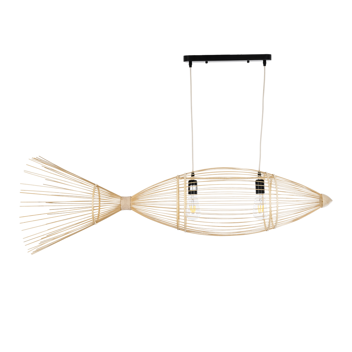 LEDTM® FISH 01927 Boho Κρεμαστό Φωτιστικό Οροφής με Ντουί 2 x E27 AC 220-240V IP20 - Μπεζ - Μ130 x Π42 x Υ42cm - Image 4