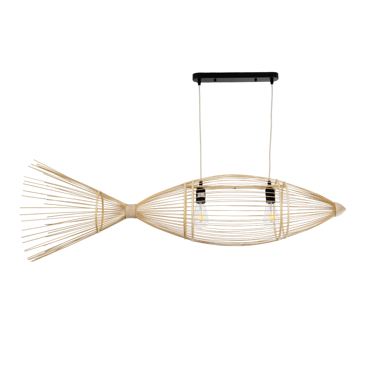 LEDTM® FISH 01927 Boho Κρεμαστό Φωτιστικό Οροφής με Ντουί 2 x E27 AC 220-240V IP20 - Μπεζ - Μ130 x Π42 x Υ42cm - Image 5