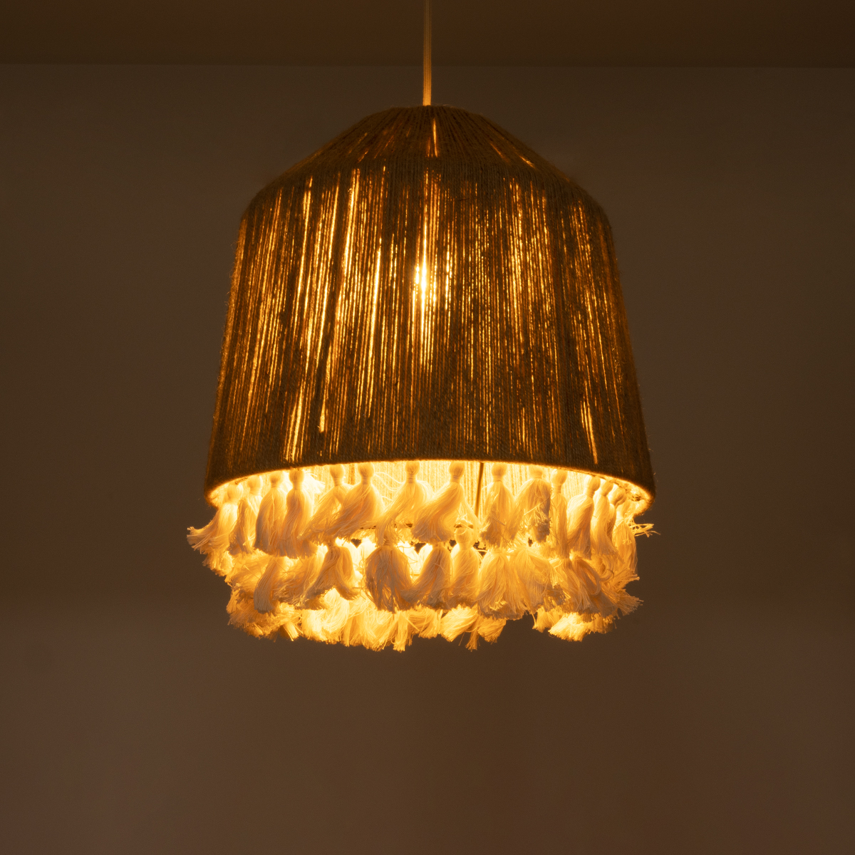 LEDTM® PUERTORICO 02092 Boho Κρεμαστό Φωτιστικό Οροφής με Ντουί 1 x E27 AC 220-240V IP20 - Μπεζ & Λευκό - Μ40 x Π40 x Υ45cm - Image 3