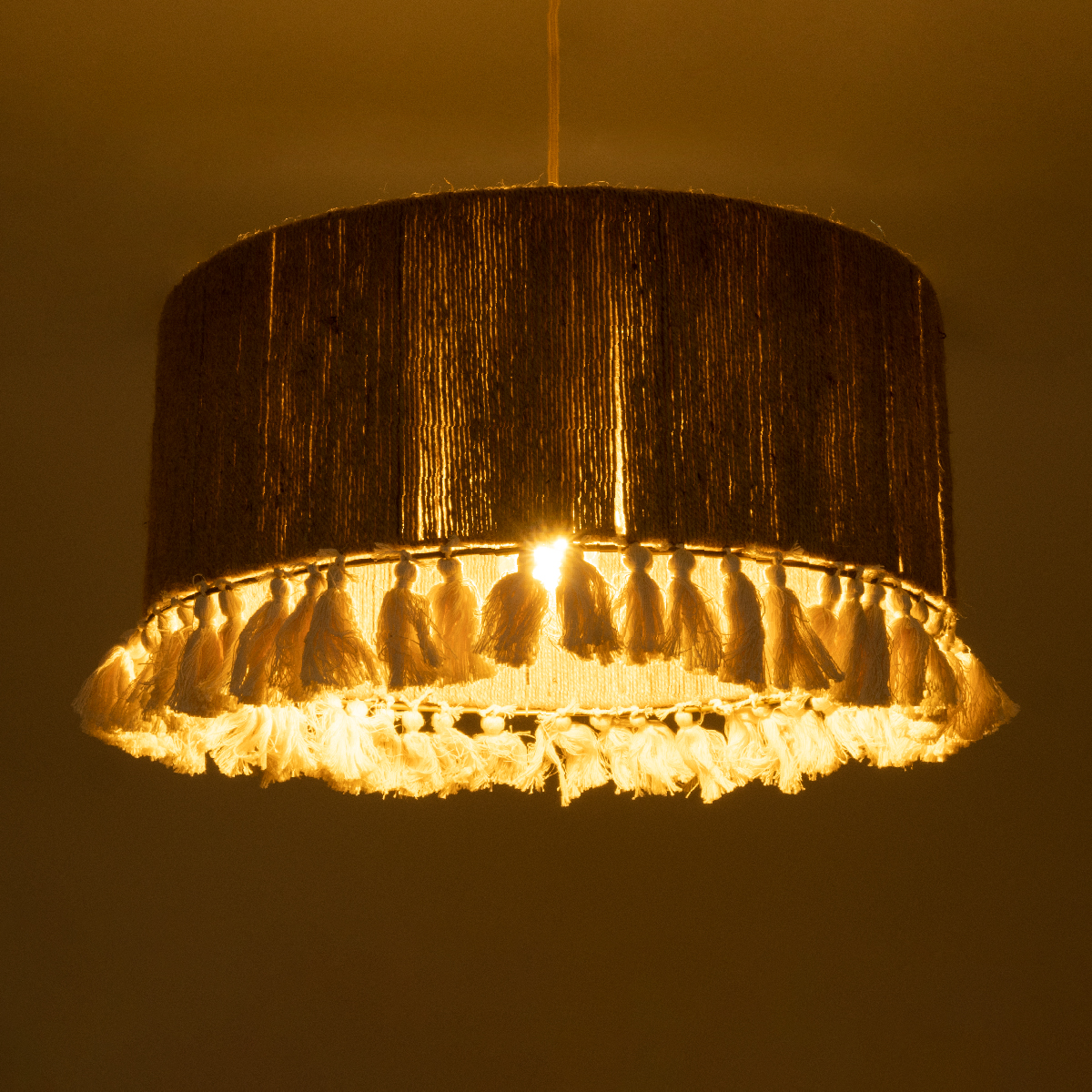 LEDTM® PUERTORICO 02094 Boho Κρεμαστό Φωτιστικό Οροφής με Ντουί 1 x E27 AC 220-240V IP20 - Μπεζ & Λευκό - Μ50 x Π50 x Υ27cm - Image 3