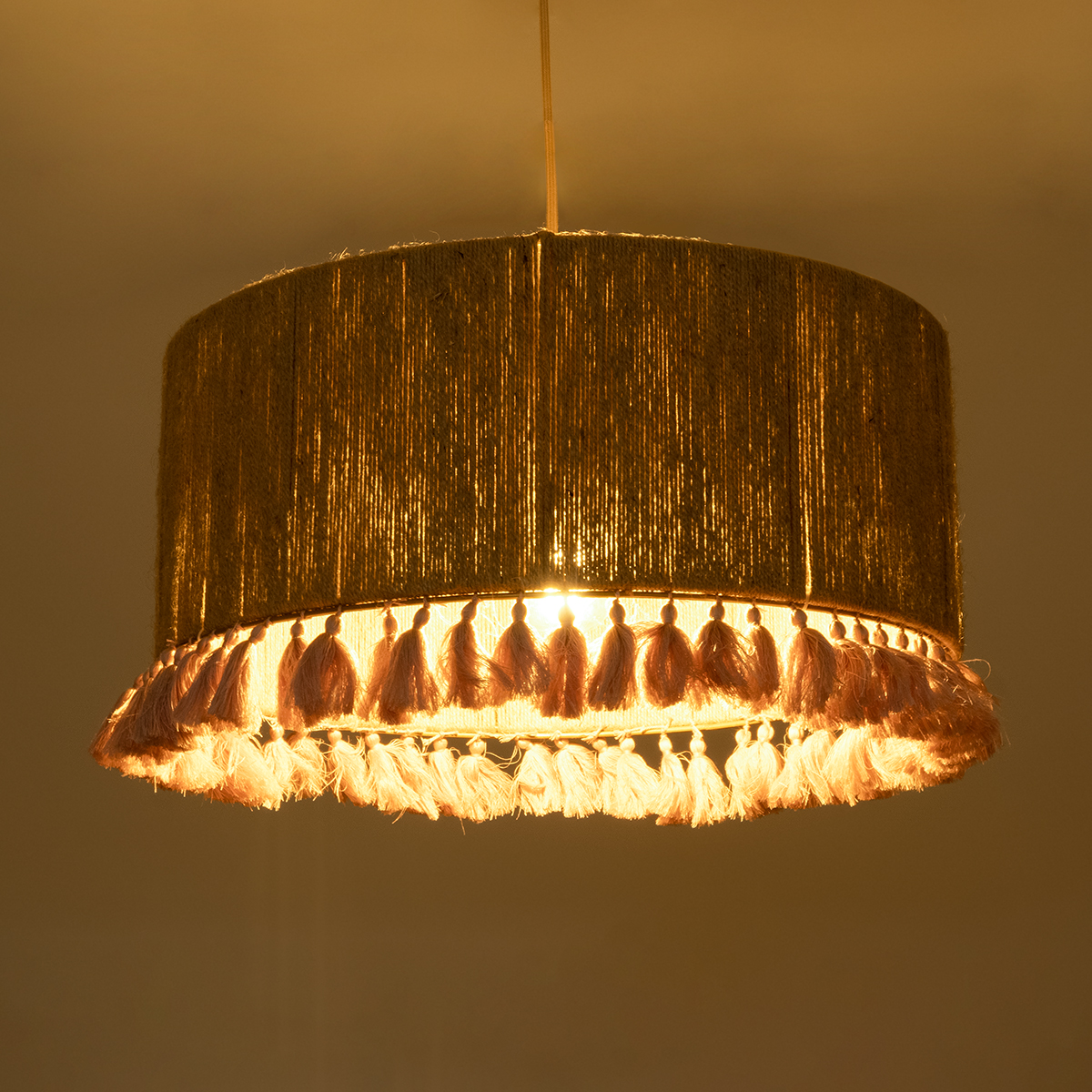 LEDTM® PUERTORICO 02096 Boho Κρεμαστό Φωτιστικό Οροφής με Ντουί 1 x E27 AC 220-240V IP20 - Μπεζ & Ροζ - Μ50 x Π50 x Υ27cm - Image 3