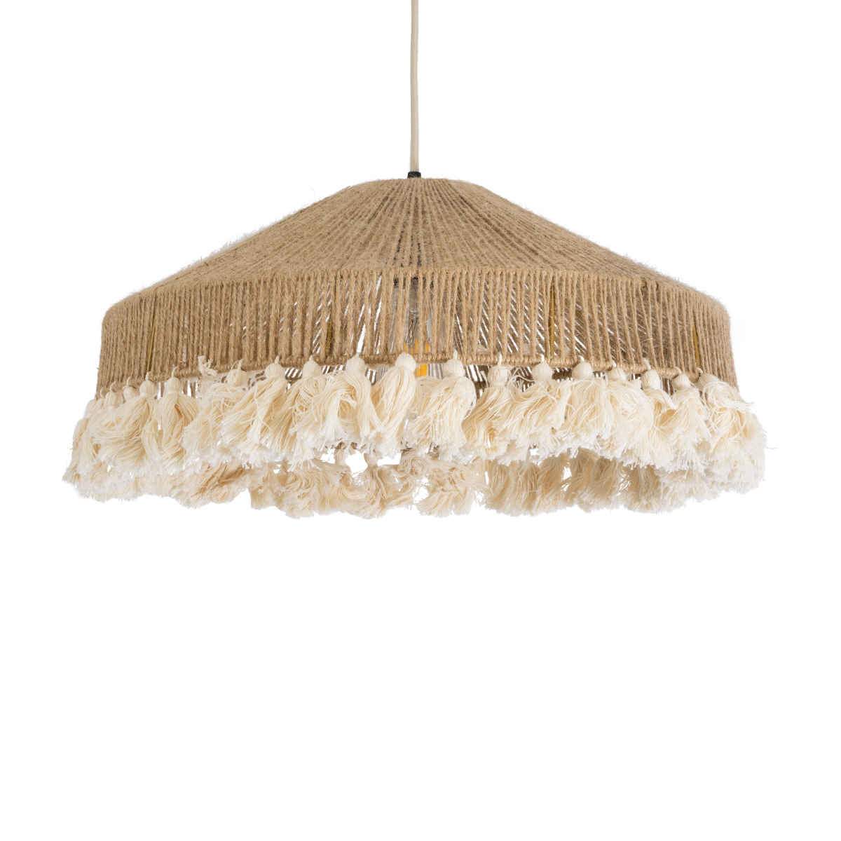 LEDTM® PUERTORICO 02098 Boho Κρεμαστό Φωτιστικό Οροφής με Ντουί 1 x E27 AC 220-240V IP20 - Μπεζ & Λευκό - Μ50 x Π50 x Υ25cm - Image 2