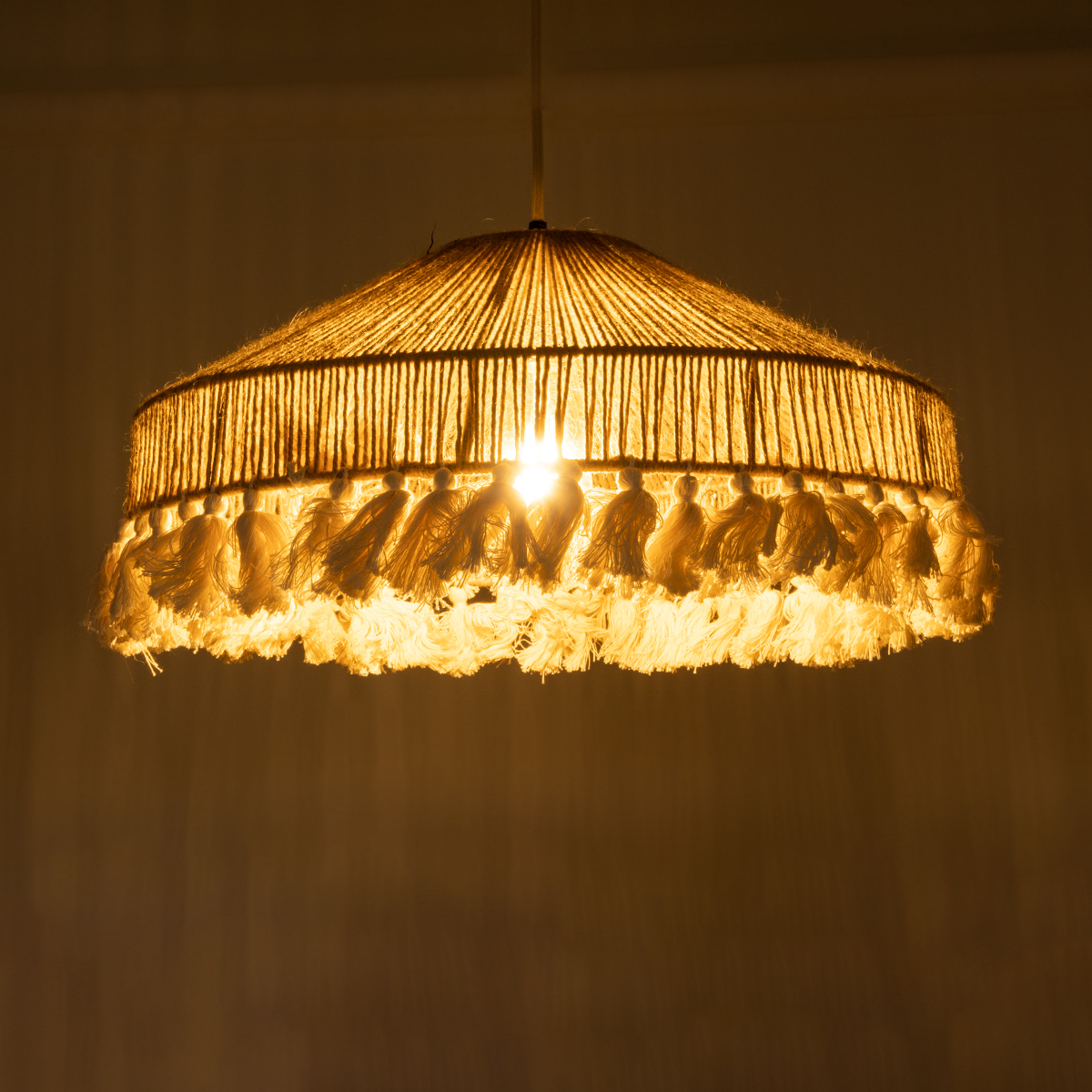LEDTM® PUERTORICO 02098 Boho Κρεμαστό Φωτιστικό Οροφής με Ντουί 1 x E27 AC 220-240V IP20 - Μπεζ & Λευκό - Μ50 x Π50 x Υ25cm - Image 3