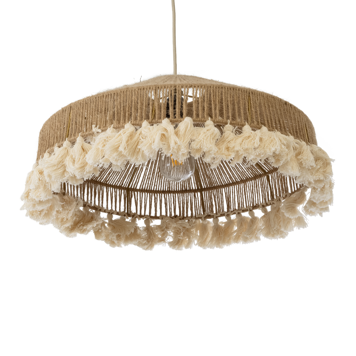 LEDTM® PUERTORICO 02098 Boho Κρεμαστό Φωτιστικό Οροφής με Ντουί 1 x E27 AC 220-240V IP20 - Μπεζ & Λευκό - Μ50 x Π50 x Υ25cm - Image 6