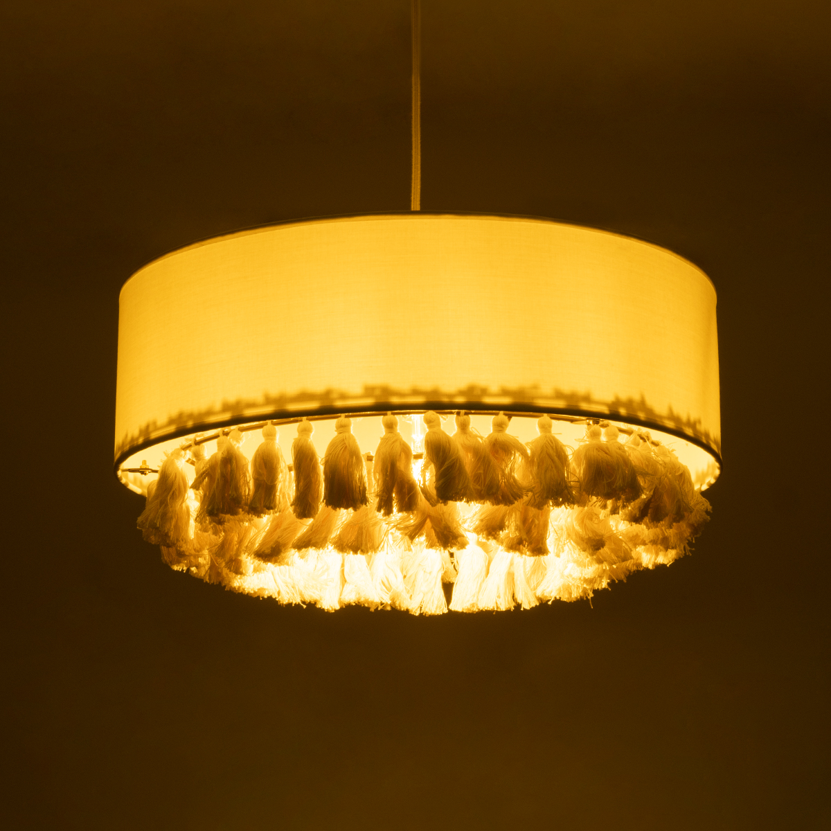 LEDTM® GINGER 02100 Boho Κρεμαστό Φωτιστικό Οροφής με Ντουί 1 x E27 AC 220-240V IP20 - Μπεζ & Λευκό - Μ50 x Π50 x Υ25cm - Image 3