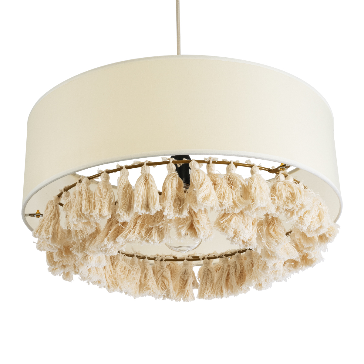 LEDTM® GINGER 02100 Boho Κρεμαστό Φωτιστικό Οροφής με Ντουί 1 x E27 AC 220-240V IP20 - Μπεζ & Λευκό - Μ50 x Π50 x Υ25cm - Image 6