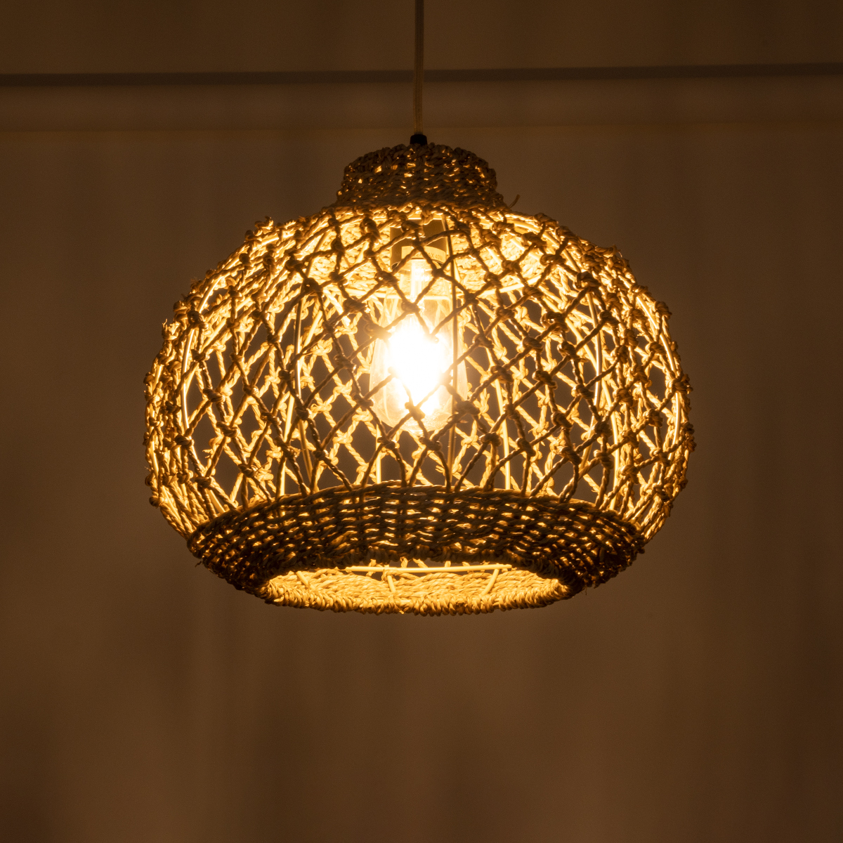 LEDTM® ECUADOR 02115 Boho Κρεμαστό Φωτιστικό Οροφής με Ντουί 1 x E27 AC 220-240V IP20 - Μπεζ - Μ35 x Π35 x Υ28cm - Image 3