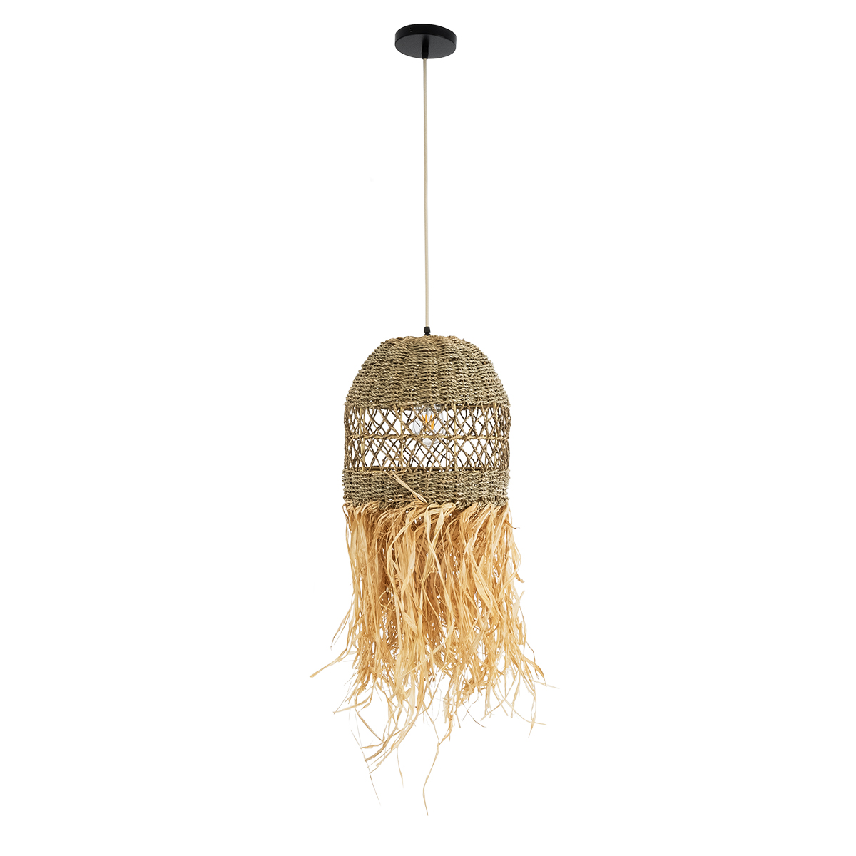 LEDTM® SAINTLUCIA 02160 Boho Κρεμαστό Φωτιστικό Οροφής με Ντουί 1 x E27 AC 220-240V IP20 - Μπεζ & Καφέ - Μ30 x Π30 x Υ90cm - Image 4