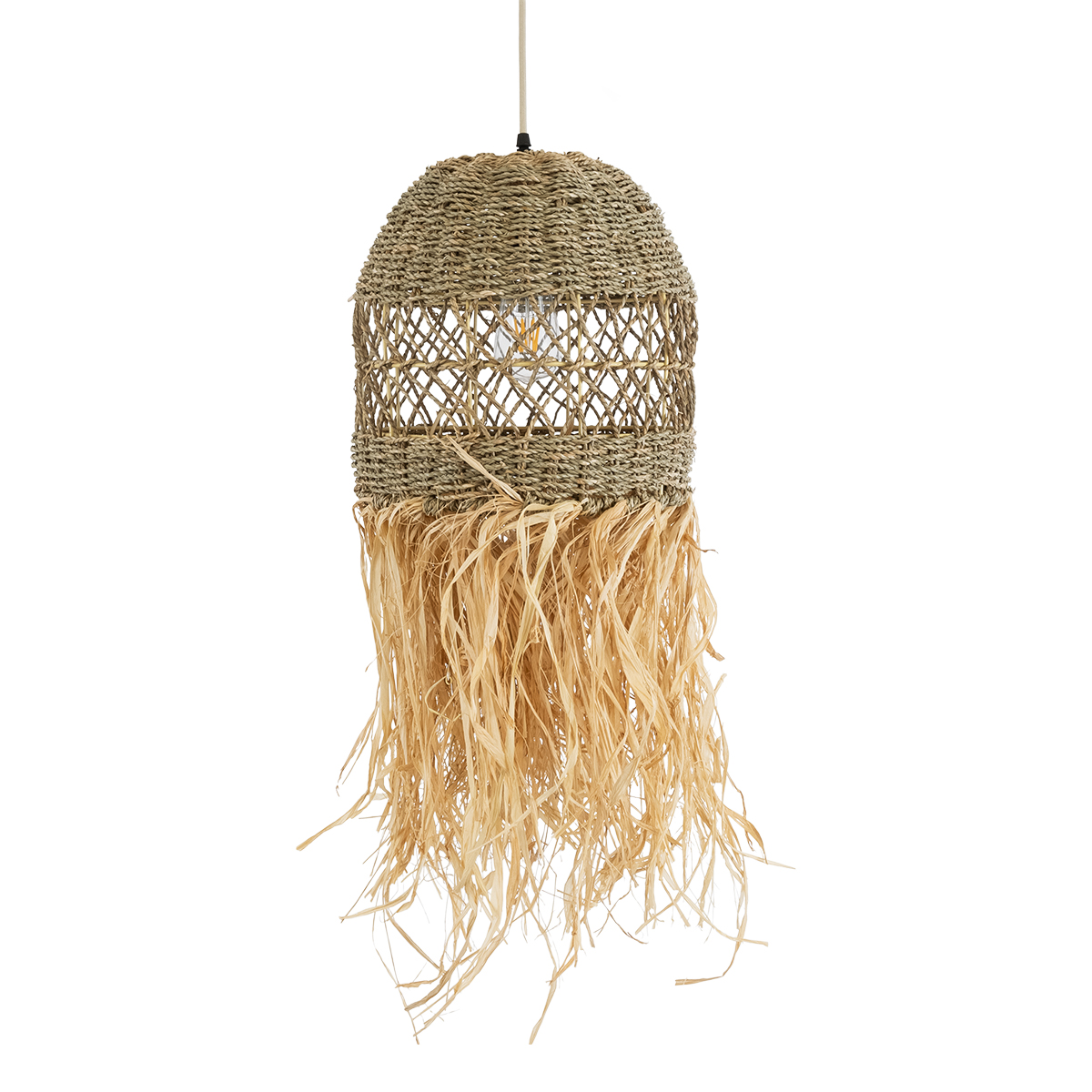 LEDTM® SAINTLUCIA 02160 Boho Κρεμαστό Φωτιστικό Οροφής με Ντουί 1 x E27 AC 220-240V IP20 - Μπεζ & Καφέ - Μ30 x Π30 x Υ90cm - Image 5