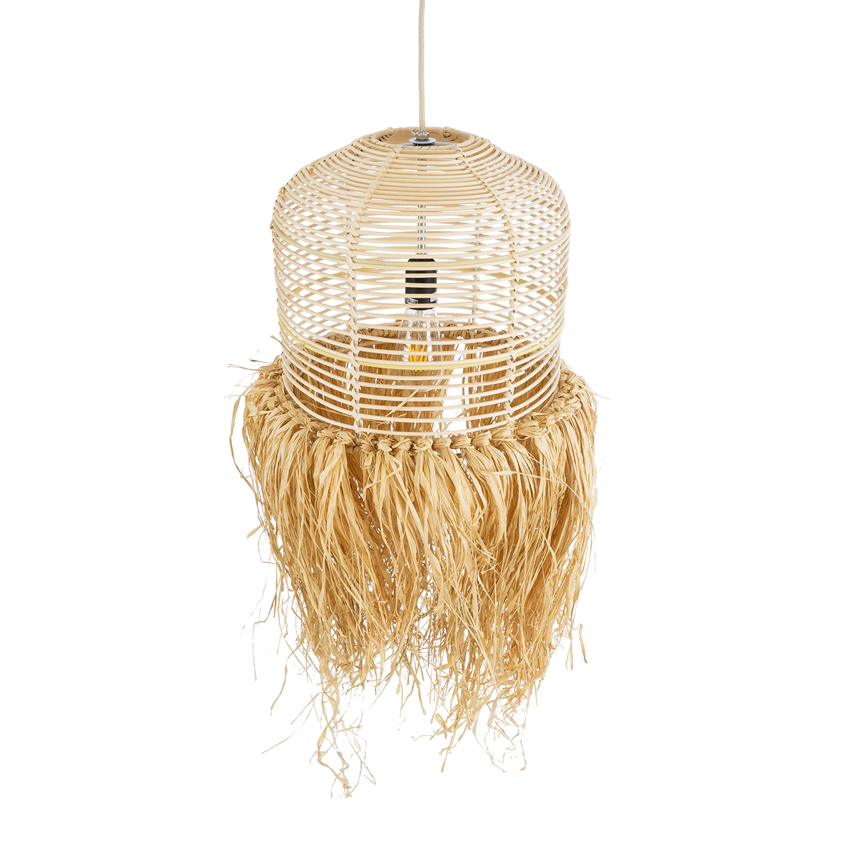 LEDTM® BASSETERRE 02162 Boho Κρεμαστό Φωτιστικό Οροφής με Ντουί 1 x E27 AC 220-240V IP20 - Μπεζ - Μ35 x Π35 x Υ60cm - Image 7