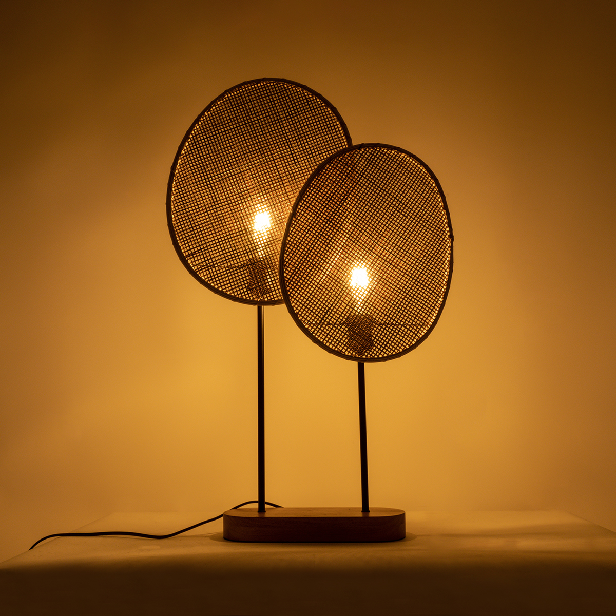 LEDTM® AZUL 02231 Boho Επιτραπέζιο Φωτιστικό Πορτατίφ με Ντουί 2 x E27 AC 220-240V IP20 - Μπεζ & Μαύρο - Μ45 x Π11 x Υ75cm - Image 3