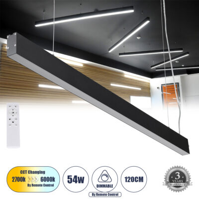 Alternative view of LEDTM® FELIX 61028-P Μοντέρνο Γραμμικό Κρεμαστό Φωτιστικό Οροφής LED 54W 6500lm 120° AC 220-240V IP20 Ρυθμιζόμενο Λευκό CCT με Χειριστήριο από 2700K έως 6000K Dimmable - Lumileds SMD Chip - Μαύρο Ματ - Μ120 x Π3.5 x Υ7cm - 3 Χρόνια Εγγύηση