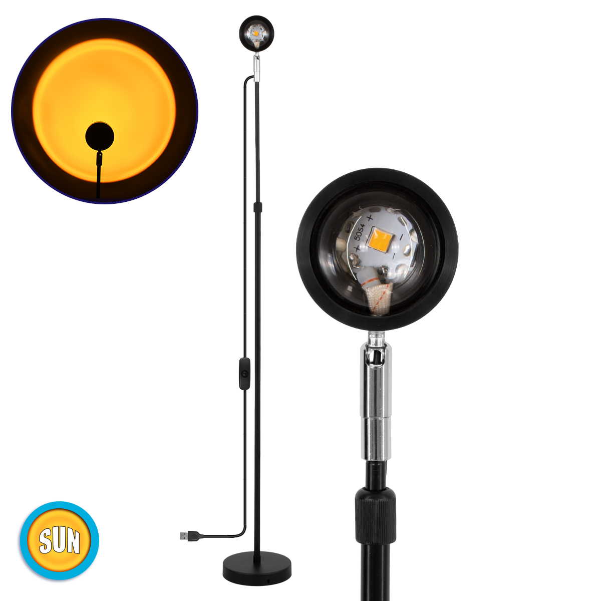 LEDTM® 00819 Μοντέρνο Minimal Επιδαπέδιο Φωτιστικό Μεταλλικό Μονόφωτο LED 12W DC 5V με Projector LENS Ειδικού Εφέ & Καλώδιο Τροφοδοσίας USB Rotation Head 180° SUN - Image 2