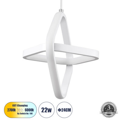 Alternative view of LEDTM® ROSE 61065 Μοντέρνο Κρεμαστό Φωτιστικό Οροφής LED 22W 2640lm 300° AC 220-240V IP20 Ρυθμιζόμενο Λευκό CCT με On/Off 2700K/4500K/6000K - Lumileds SMD Chip - Λευκό Ματ - Μ24 x Π22 x Υ24cm - 3 Χρόνια Εγγύηση