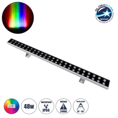 LEDTM® WASHERMOZA 90163 Μπάρα Φωτισμού Wall Washer LED 48W 4080lm 10-30° DC 24V Αδιάβροχο IP66 Πολύχρωμο RGB Dimmable - Bridgelux SMD Chip - Γκρι Ανθρακί - Μ100 x Π8.5 x Υ4cm - 3 Χρόνια Εγγύηση