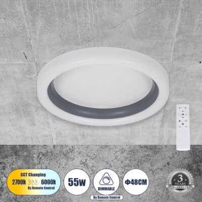 Alternative view of LEDTM® ARIANA 61036 Μοντέρνο Φωτιστικό Οροφής LED 55W 6376lm 120° AC 220-240V IP20 Ρυθμιζόμενο Λευκό CCT με Χειριστήριο από 2700K έως 6000K Dimmable - Lumileds SMD Chip - Γκρι - Μ48 x Π48 x Υ9cm - 3 Χρόνια Εγγύηση