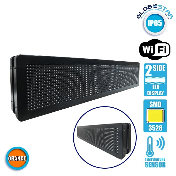 LEDTM® DISPLAY 90304 Κυλιόμενη Ψηφιακή Επιγραφή P10 Διπλής Όψης LED AC 220-240V Αδιάβροχο IP65 Πορτοκαλί - WiFi Control μέσω FK APP - Αισθητήρας Θερμοκρασίας & Υγρασίας - Μ104 x Π12 x Υ20cm - 2 Χρόνια Εγγύηση - Image 3