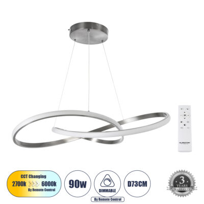 Alternative view of LEDTM® DEXTER 60915 Μοντέρνο Κρεμαστό Φωτιστικό Οροφής LED 90W 10080lm 300° AC 220-240V IP20 Ρυθμιζόμενο Λευκό CCT με Χειριστήριο από 2700K έως 6000K Dimmable - Lumileds SMD Chip - Σατινέ Νίκελ Βούρτσας - Μ73 x Π73 x Υ16cm - 3 Χρόνια Εγγύηση