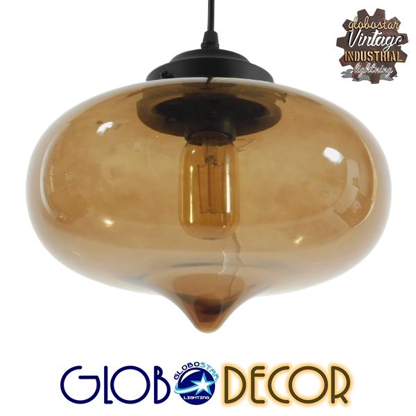 LEDTM® QUINN 01029 Vintage Κρεμαστό Φωτιστικό Οροφής με Ντουί 1 x E27 AC 220-240V IP20 - Μελί & Μαύρο - Μ26 x Π26 x Υ20cm - Image 3