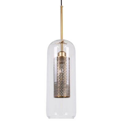 Alternative view of LEDTM® AVERY 00741 Μοντέρνο Κρεμαστό Φωτιστικό Οροφής με Ντουί 1 x E27 AC 220-240V IP20 - Διάφανο & Χρυσό - Μ15 x Π15 x Υ60cm
