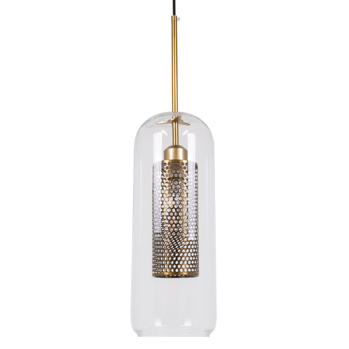 LEDTM® AVERY 00741 Μοντέρνο Κρεμαστό Φωτιστικό Οροφής με Ντουί 1 x E27 AC 220-240V IP20 - Διάφανο & Χρυσό - Μ15 x Π15 x Υ60cm - Image 2