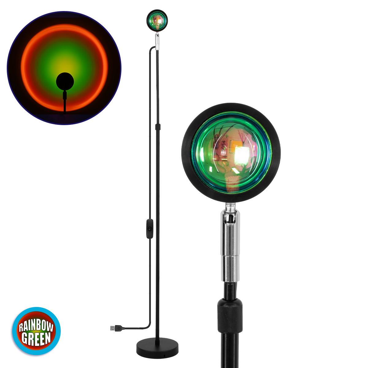 LEDTM® 00821 Μοντέρνο Minimal Επιδαπέδιο Φωτιστικό Μεταλλικό Μονόφωτο LED 12W DC 5V με Projector LENS Ειδικού Εφέ & Καλώδιο Τροφοδοσίας USB Rotation Head 180° RAINBOW GREEN - Image 2