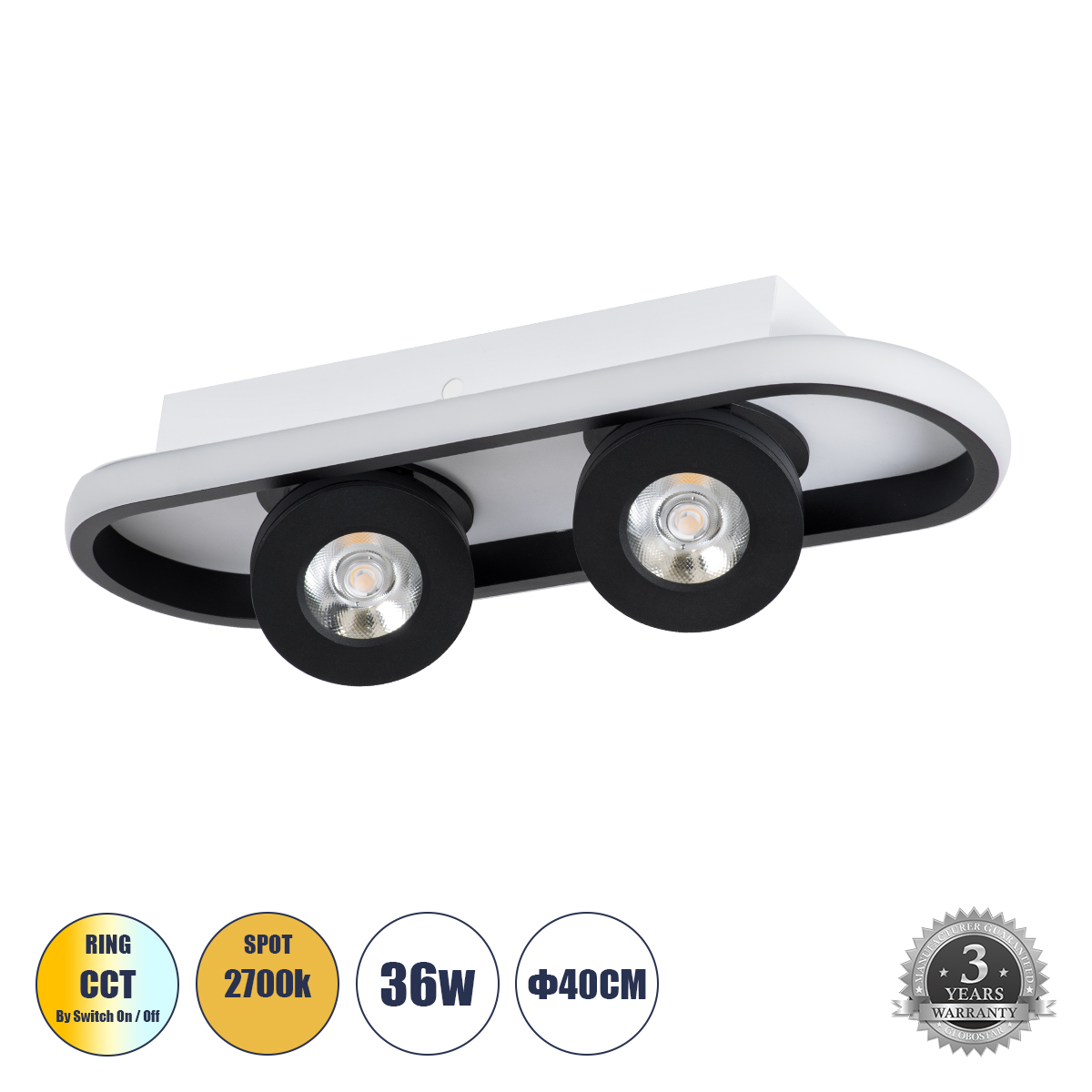 LEDTM® NESPO 61212 Μοντέρνο Φωτιστικό Οροφής LED 36W 4032lm 360° & 45° AC 220-240V IP20 Ρυθμιζόμενο Λευκό CCT με On/Off 2700K/4500K/6000K - Lumileds SMD Chip - Μαύρο Ματ - Μ40 x Π13 x Υ6.5cm - 3 Χρόνια Εγγύηση - Image 2