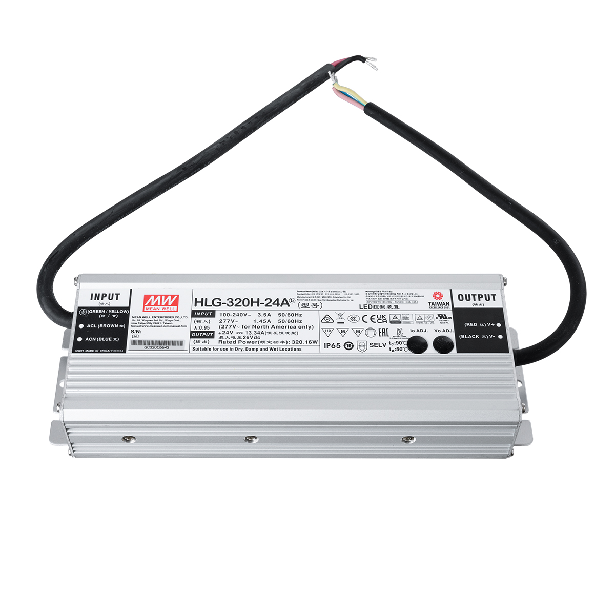 LEDTM® MEANWELL-HLG320H-24A 90794 Τροφοδοτικό/Μετασχηματιστής SELV 320W 13.3A DC24V Αδιάβροχο IP65 - AC 220-240V σε DC 24V / Ρυθμιζόμενο από DC 21V έως DC 26V - Μ25.2 x Π9 x Υ4.38cm - 3 Χρόνια Εγγύηση - Image 4