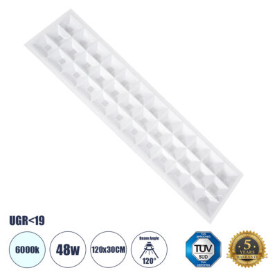 Alternative view of LEDTM® ZEUS 60971 Χωνευτό Panel Οροφής 120x30 με Anti Glare Reflector LED 48W 7440lm 120° CRI≥85Ra UGR<19 AC 220-240V IP20 Ψυχρό Λευκό 6000K - Lumileds SMD Chip & TÜV SÜD Driver - Λευκό Γαλακτερό - Μ120 x Π30 x Υ3.3cm / Q116 x 26cm - 5 Χρόνια Εγγύηση