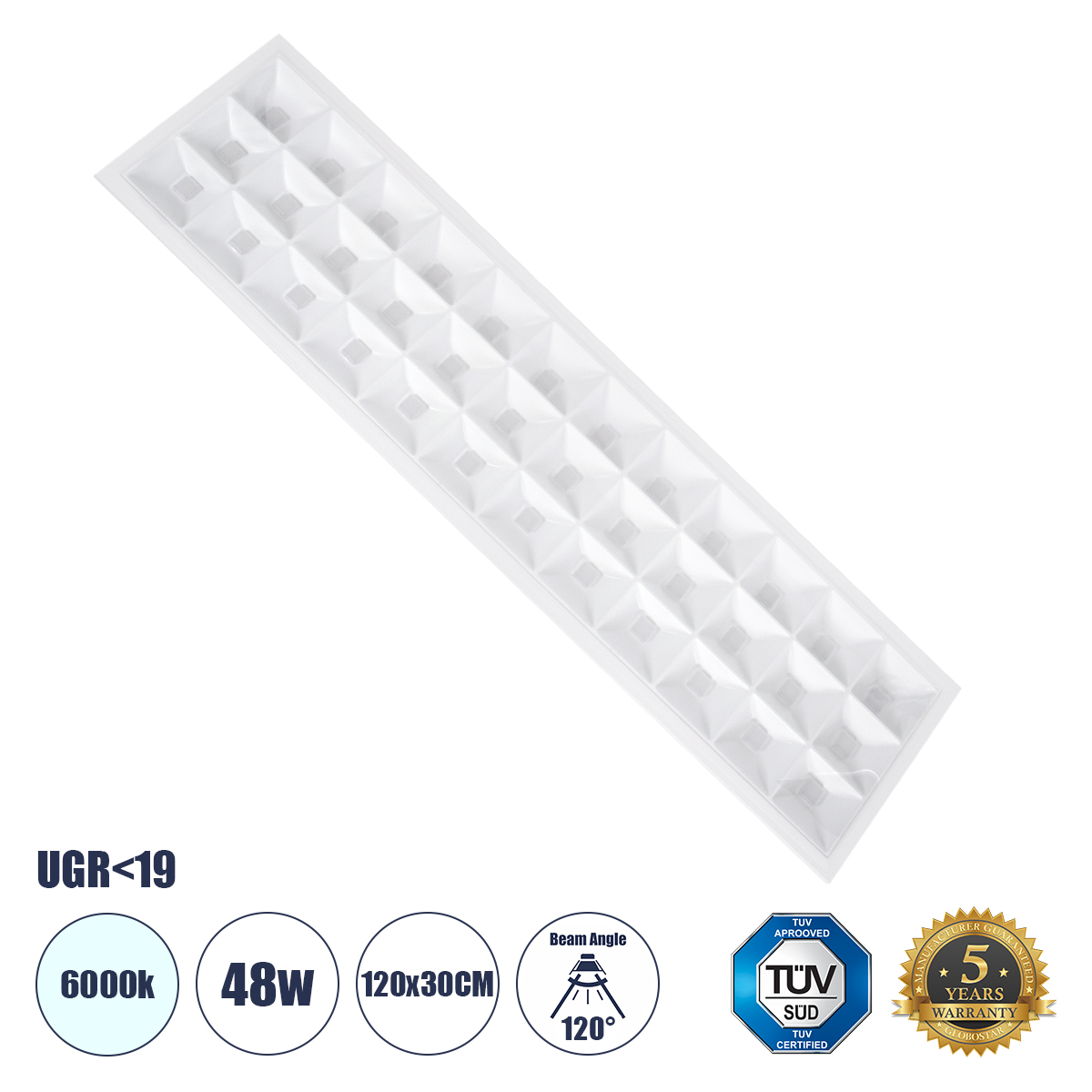 LEDTM® ZEUS 60971 Χωνευτό Panel Οροφής 120x30 με Anti Glare Reflector LED 48W 7440lm 120° CRI≥85Ra UGR<19 AC 220-240V IP20 Ψυχρό Λευκό 6000K - Lumileds SMD Chip & TÜV SÜD Driver - Λευκό Γαλακτερό - Μ120 x Π30 x Υ3.3cm / Q116 x 26cm - 5 Χρόνια Εγγύηση - Image 2