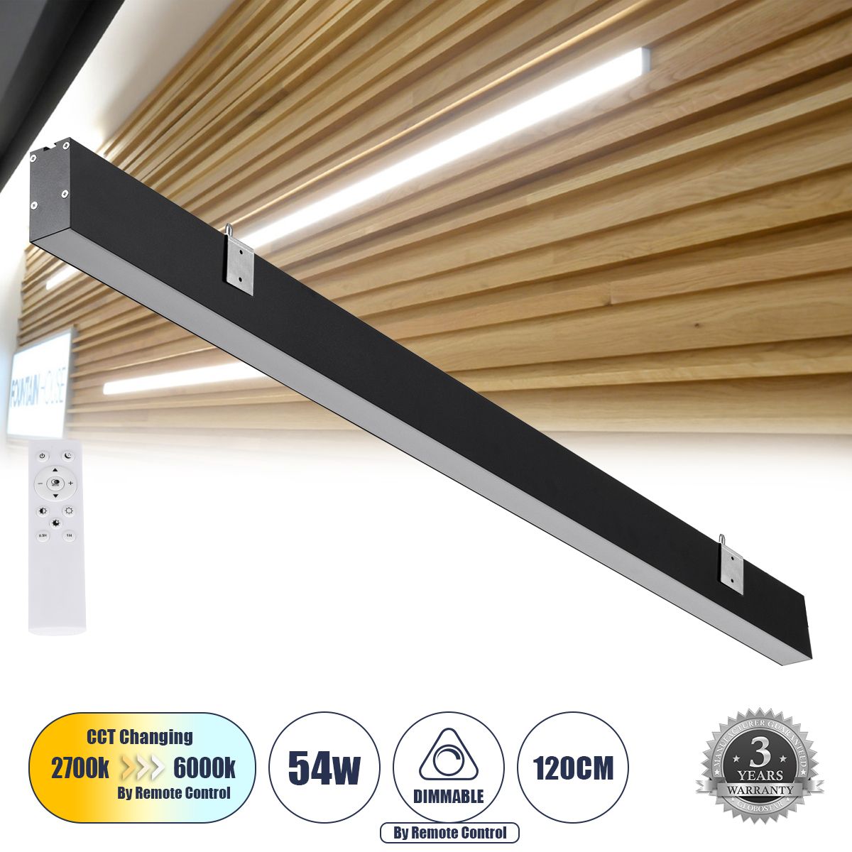 LEDTM® FELIX 61028-W Μοντέρνο Φωτιστικό Τοίχου - Απλίκα LED 54W 6500lm 120° AC 220-240V IP20 Ρυθμιζόμενο Λευκό CCT με On/Off 2700K/4500K/6000K - Lumileds SMD Chip - Μαύρο Ματ - Μ120 x Π3.5 x Υ7cm - 3 Χρόνια Εγγύηση - Image 2