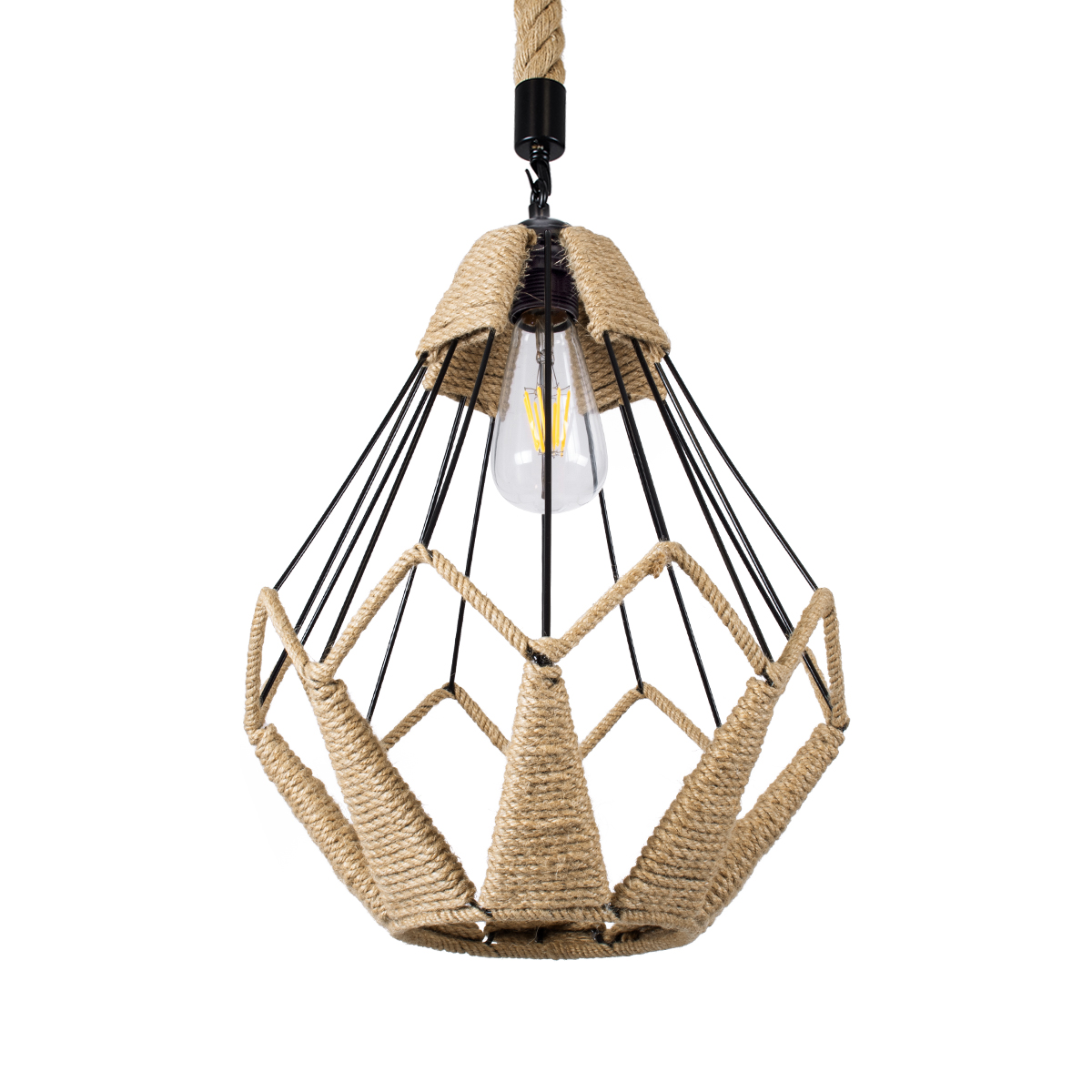 LEDTM® CONICAL 01617 Vintage Κρεμαστό Φωτιστικό Οροφής με Ντουί 1 x E27 AC 220-240V IP20 - Μαύρο & Μπεζ - Μ30 x Π30 x Υ40cm - Image 2
