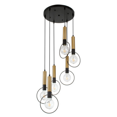 Alternative view of LEDTM® OLVERO 00774 Μοντέρνο Κρεμαστό Φωτιστικό Οροφής με Ντουί 6 x E27 AC 220-240V IP20 - Μαύρο & Χρυσό - Μ55 x Π55 x Y130cm
