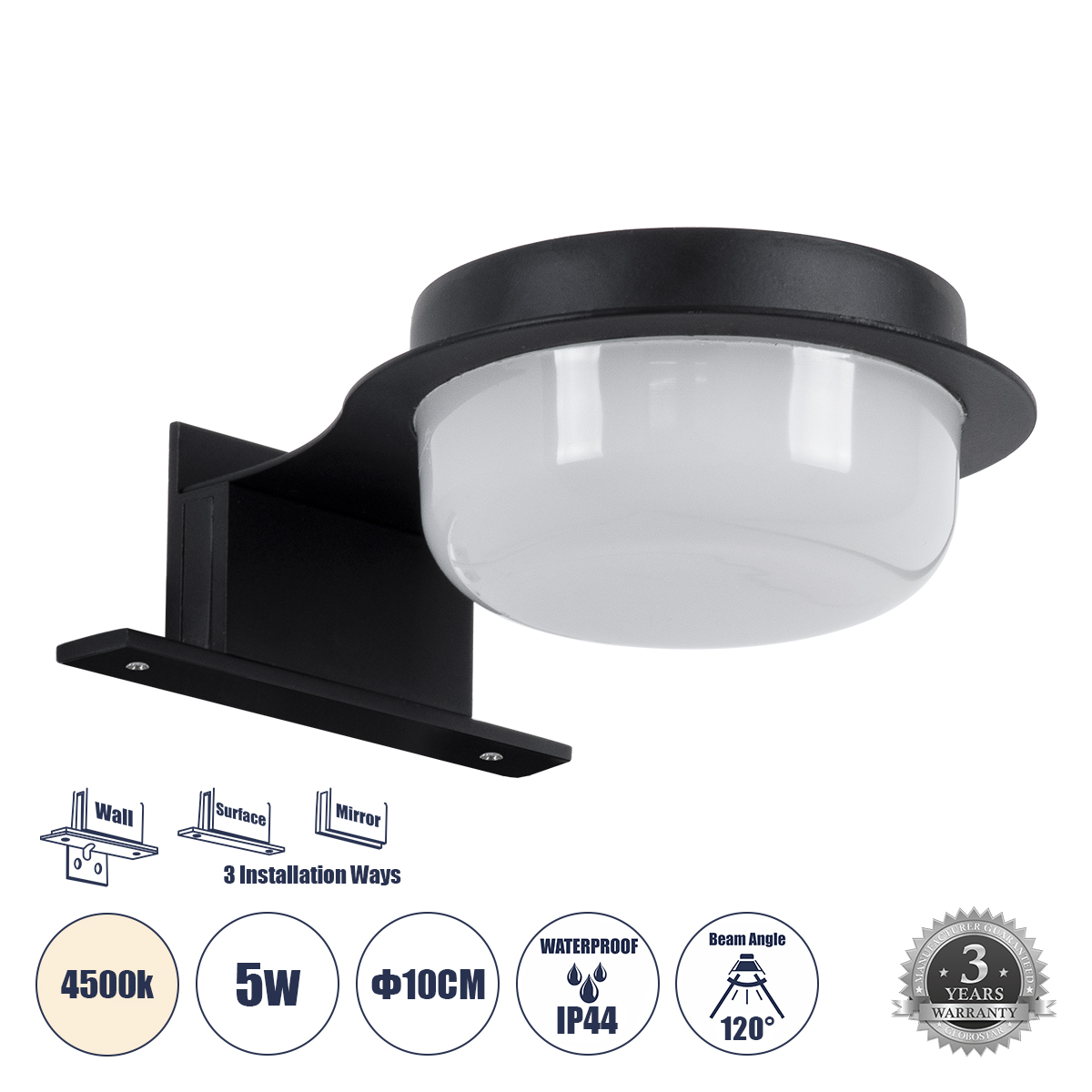 LEDTM® KIARA 60400 Μοντέρνο Φωτιστικό Τοίχου - Απλίκα Καθρέπτη Μπάνιου LED 5W 560lm 120° AC 220-240V IP44 Φυσικό Λευκό 4500K - Lumileds SMD Chip & TÜV SÜD Driver - Μαύρο Ματ & Λευκό - Μ10 x Π13 x Υ3cm - 3 Χρόνια Εγγύηση - Image 2