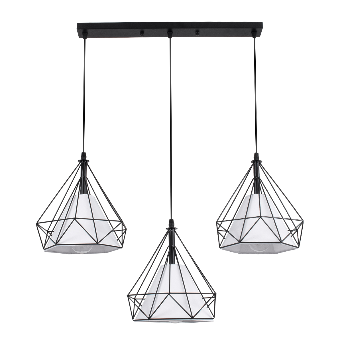 LEDTM® EIFFEL 61569 Vintage Κρεμαστό Φωτιστικό Οροφής με Ντουί 3 x E27 AC 220-240V IP20 - Μαύρο & Λευκό - Μ68 x Π25 x Υ130cm - Image 2