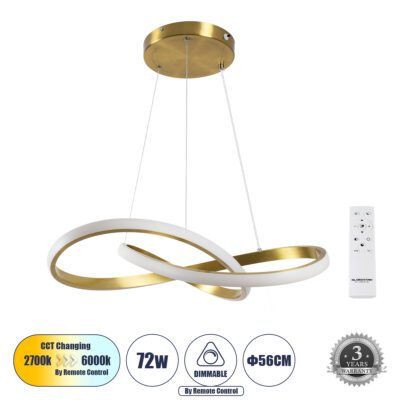 Alternative view of LEDTM® DEXTER 61051 Μοντέρνο Κρεμαστό Φωτιστικό Οροφής LED 72W 8064lm 300° AC 220-240V IP20 Ρυθμιζόμενο Λευκό CCT με Χειριστήριο από 2700K έως 6000K Dimmable - Lumileds SMD Chip - Σατινέ Χρυσό Βούρτσας - Μ56 x Π56 x Υ14cm - 3 Χρόνια Εγγύηση