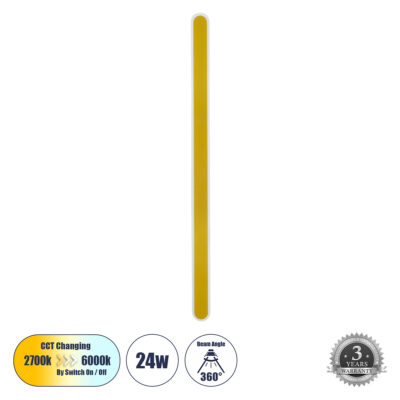 Alternative view of LEDTM® HOUSTON 61350 Μοντέρνο Φωτιστικό Τοίχου - Απλίκα LED 24W 2880lm 360° AC 220-240V IP20 Ρυθμιζόμενο Λευκό CCT με On/Off 2700K/4500K/6000K - Lumileds SMD Chip - Χρυσό Βούρτσας - Μ6 x Π3 x Υ100cm - 3 Χρόνια Εγγύηση