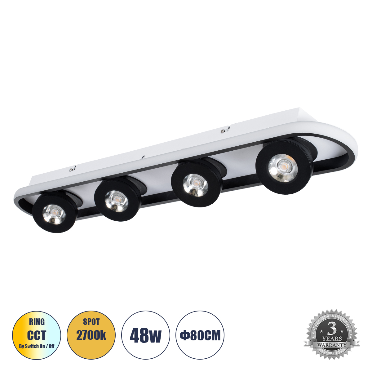 LEDTM® NESPO 61214 Μοντέρνο Φωτιστικό Οροφής LED 48W 5376lm 360° & 45° AC 220-240V IP20 Ρυθμιζόμενο Λευκό CCT με On/Off 2700K/4500K/6000K - Lumileds SMD Chip - Μαύρο Ματ - Μ80 x Π13 x Υ6.5cm - 3 Χρόνια Εγγύηση - Image 2