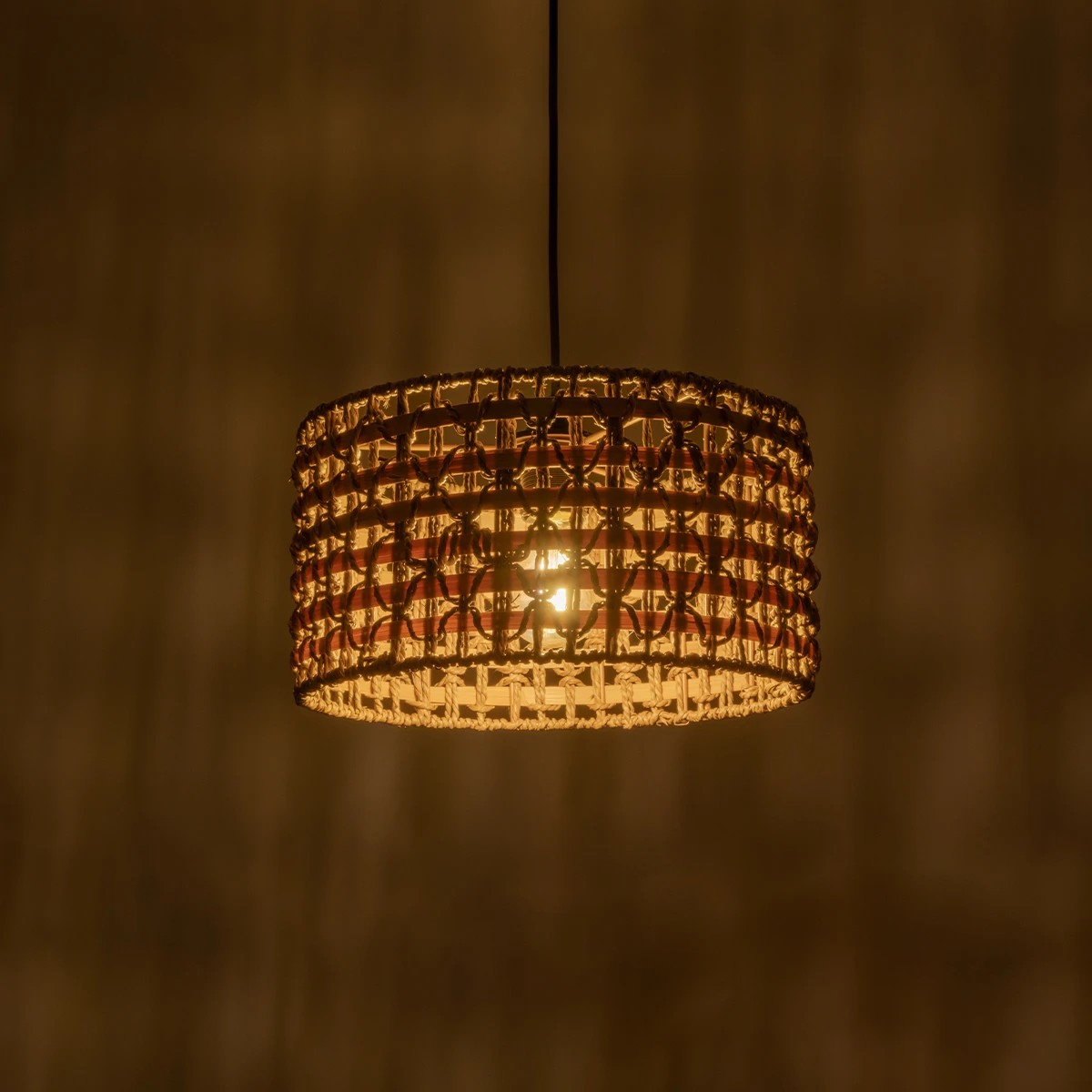 LEDTM® POMEGRANDE 204-0158 Boho Κρεμαστό Φωτιστικό Οροφής με Ντουί 1 x E27 AC 220-240V IP20 - Μπεζ & Καφέ - Μ30 x Π30 x Υ18cm - Image 3
