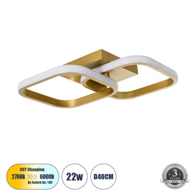 Alternative view of LEDTM® NORA 61063 Μοντέρνο Φωτιστικό Οροφής LED 22W 2640lm 300° AC 220-240V IP20 Ρυθμιζόμενο Λευκό CCT με On/Off 2700K/4500K/6000K - Lumileds SMD Chip - Σατινέ Χρυσό Βούρτσας - Μ40 x Π24 x Υ7cm - 3 Χρόνια Εγγύηση