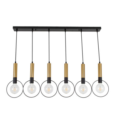 Alternative view of LEDTM® OLVERO 00776 Μοντέρνο Κρεμαστό Φωτιστικό Οροφής με Ντουί 6 x E27 AC 220-240V IP20 - Μαύρο & Χρυσό - Μ110 x Π18 x Y130cm