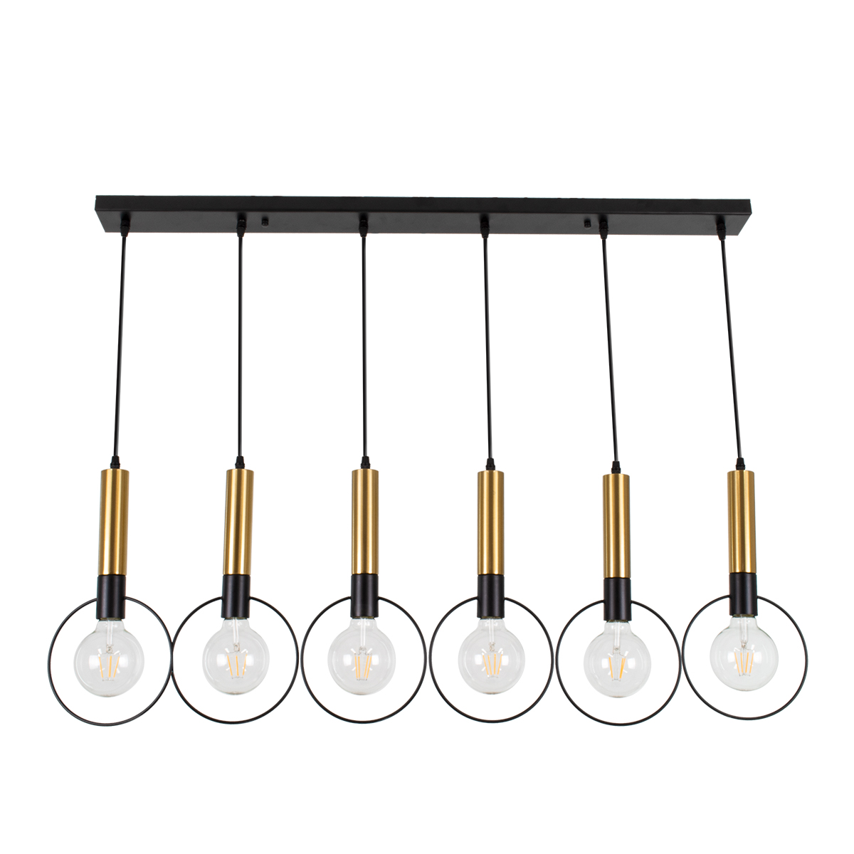 LEDTM® OLVERO 00776 Μοντέρνο Κρεμαστό Φωτιστικό Οροφής με Ντουί 6 x E27 AC 220-240V IP20 - Μαύρο & Χρυσό - Μ110 x Π18 x Y130cm - Image 2