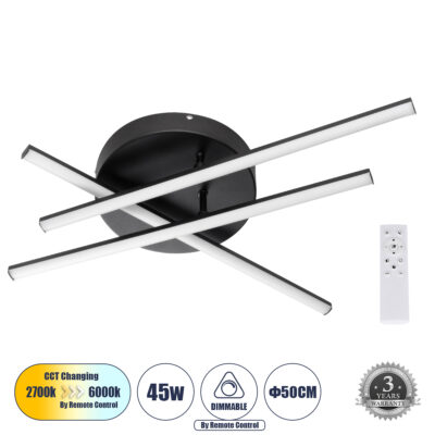 Alternative view of LEDTM® DRACO 61093 Μοντέρνο Φωτιστικό Οροφής LED 45W 5535lm 120° AC 220-240V IP20 Ρυθμιζόμενο Λευκό CCT με Χειριστήριο από 2700K έως 6000K Dimmable - Lumileds SMD Chip - Μαύρο Ματ - Μ50 x Π50 x Υ11cm - 3 Χρόνια Εγγύηση