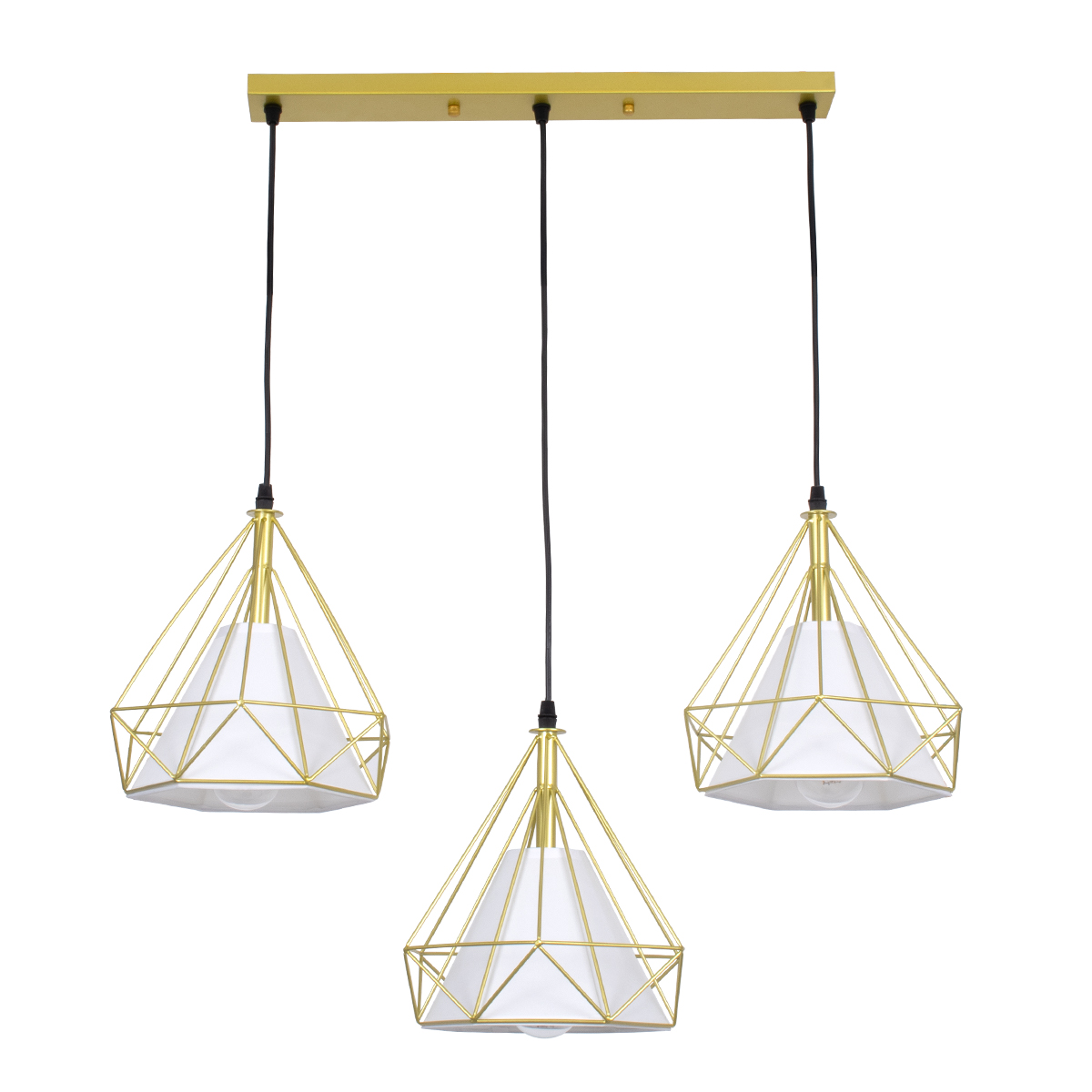 LEDTM® EIFFEL 61571 Vintage Κρεμαστό Φωτιστικό Οροφής με Ντουί 3 x E27 AC 220-240V IP20 - Χρυσό & Λευκό - Μ68 x Π25 x Υ130cm - Image 2