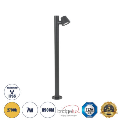 Alternative view of LEDTM® GARDENIA 60507 Φωτιστικό Κήπου - Κολωνάκι Αρχιτεκτονικού Φωτισμού Εξωτερικού Χώρου LED 7W 700lm 60° AC220-240V Αδιάβροχο IP65 - Σώμα Αλουμινίου & Tempered Glass - Μ12 x Π18 x Υ90cm - Θερμό Λευκό 2700K - Γκρι Ανθρακί - Bridgelux Chip - 5 Years Warranty