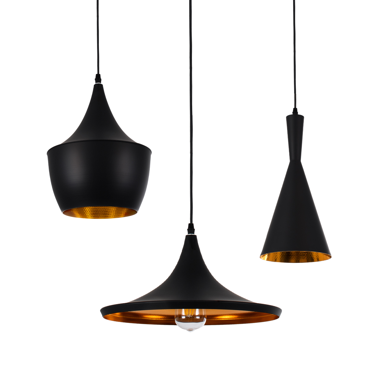 LEDTM® SHANGHAI 01025 Μοντέρνο Κρεμαστό Φωτιστικό Οροφής με Ντουί 3 x E27 AC 220-240V IP20 - Μαύρο & Χρυσό - Μ79.5 x Π79.5 x Υ38cm - Σετ 3 Τεμαχίων - Image 2