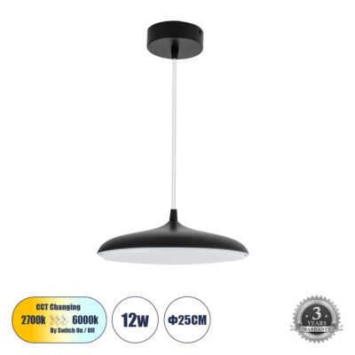 Alternative view of LEDTM® BARON 61251 Μοντέρνο Κρεμαστό Φωτιστικό Οροφής LED 12W 1440lm 120° AC 220-240V IP20 Ρυθμιζόμενο Λευκό CCT με On/Off 2700K/4500K/6000K - Lumileds SMD Chip - Μαύρο Ματ - Μ25 x Π25 x Υ8cm - 3 Χρόνια Εγγύηση