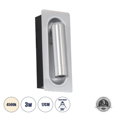 Alternative view of LEDTM® MANHATTAN 61099 Μοντέρνο Φωτιστικό Τοίχου - Απλίκα Ξενοδοχείου Reading Light LED 3W 405lm 36° AC 220-240V IP20 Φυσικό Λευκό 4500K - Bridgelux COB Chip & TÜV SÜD Driver - Νίκελ Βούρτσας - Μ7 x Π7 x Υ17cm - 3 Χρόνια Εγγύηση